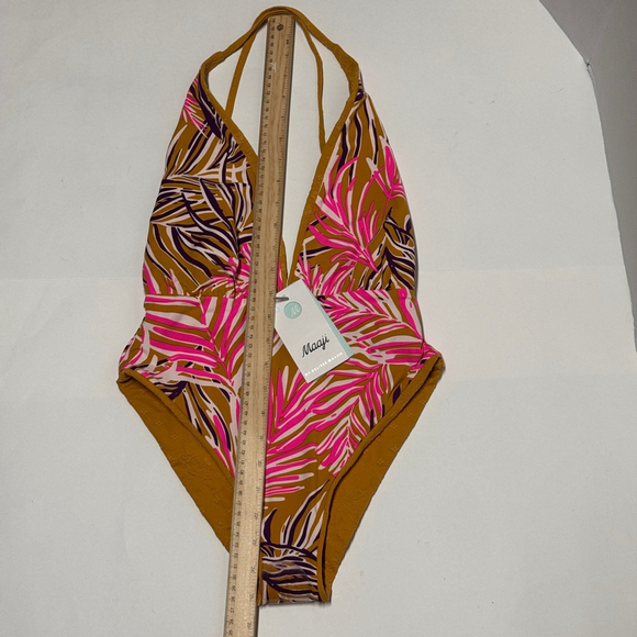 Maaji Caramel Brown Safri Plunge One Piece SwimSuit Reversible Small NWT - Picture 7 of 11